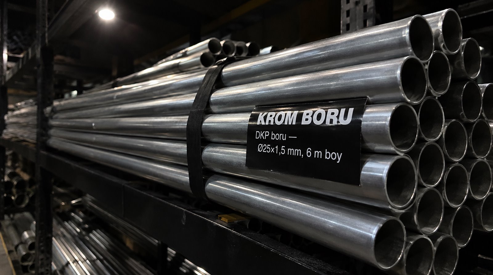 DKP boru Ø25×1,5 mm, 6 m boy — satış deposunda