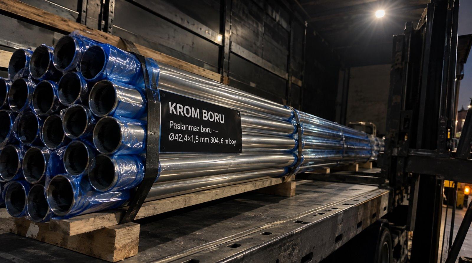 Paslanmaz boru Ø42,4×1,5 mm 304, 6 m boy — satış deposunda