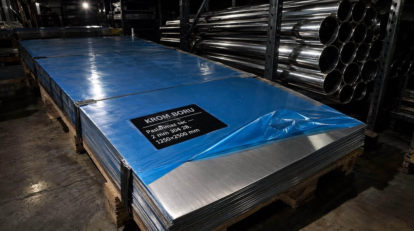 Paslanmaz sac 2 mm 304 2B, 1250×2500 mm — satış deposunda