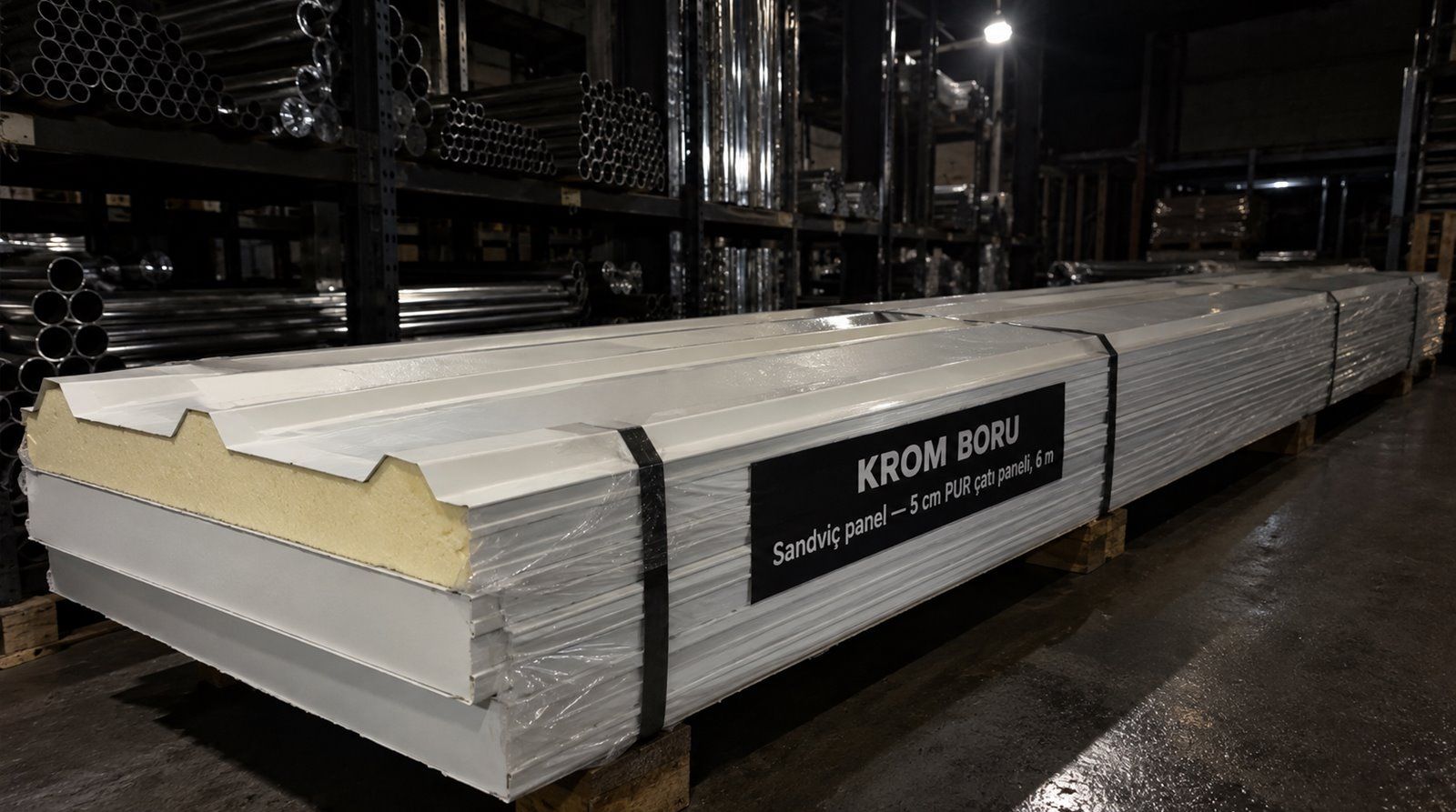 Sandviç panel 5 cm PUR çatı paneli, 6 m — satış deposunda